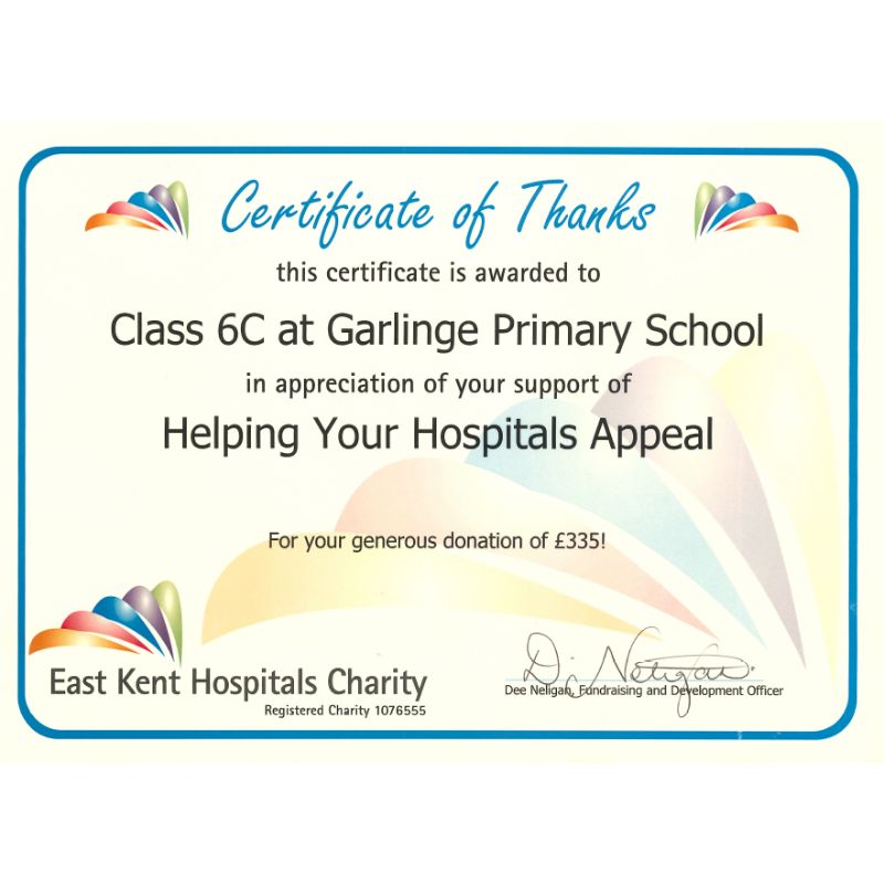 6C's Fundrasier  to East Kent Hospitals Charity - Garlinge Primary School